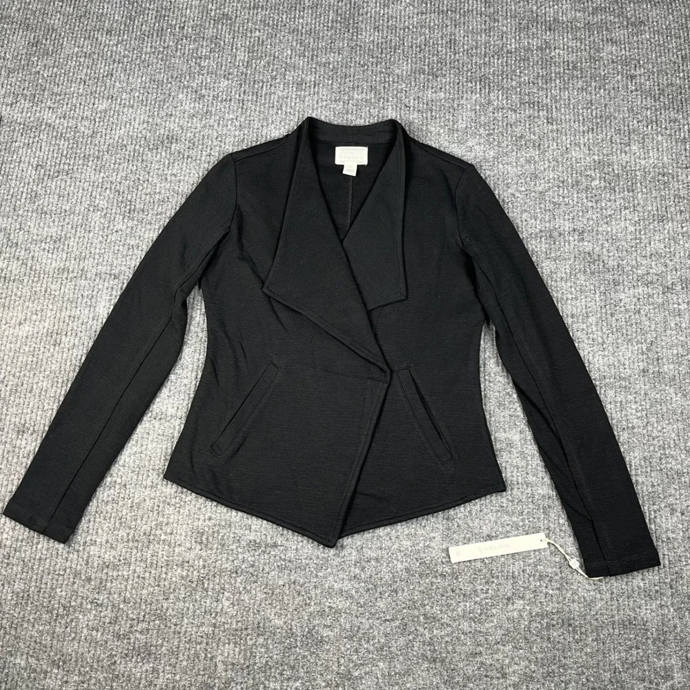 Caslon Jacket Womens XS Black Open Front Knit Moto Ponte Career Minimalist NEW